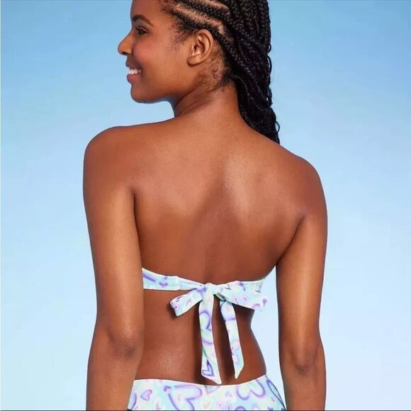 NWT- Wild Fable-Multiway Bikini Top Blue/Green Heart Print- Size Medium (8-10) - Picture 3 of 11